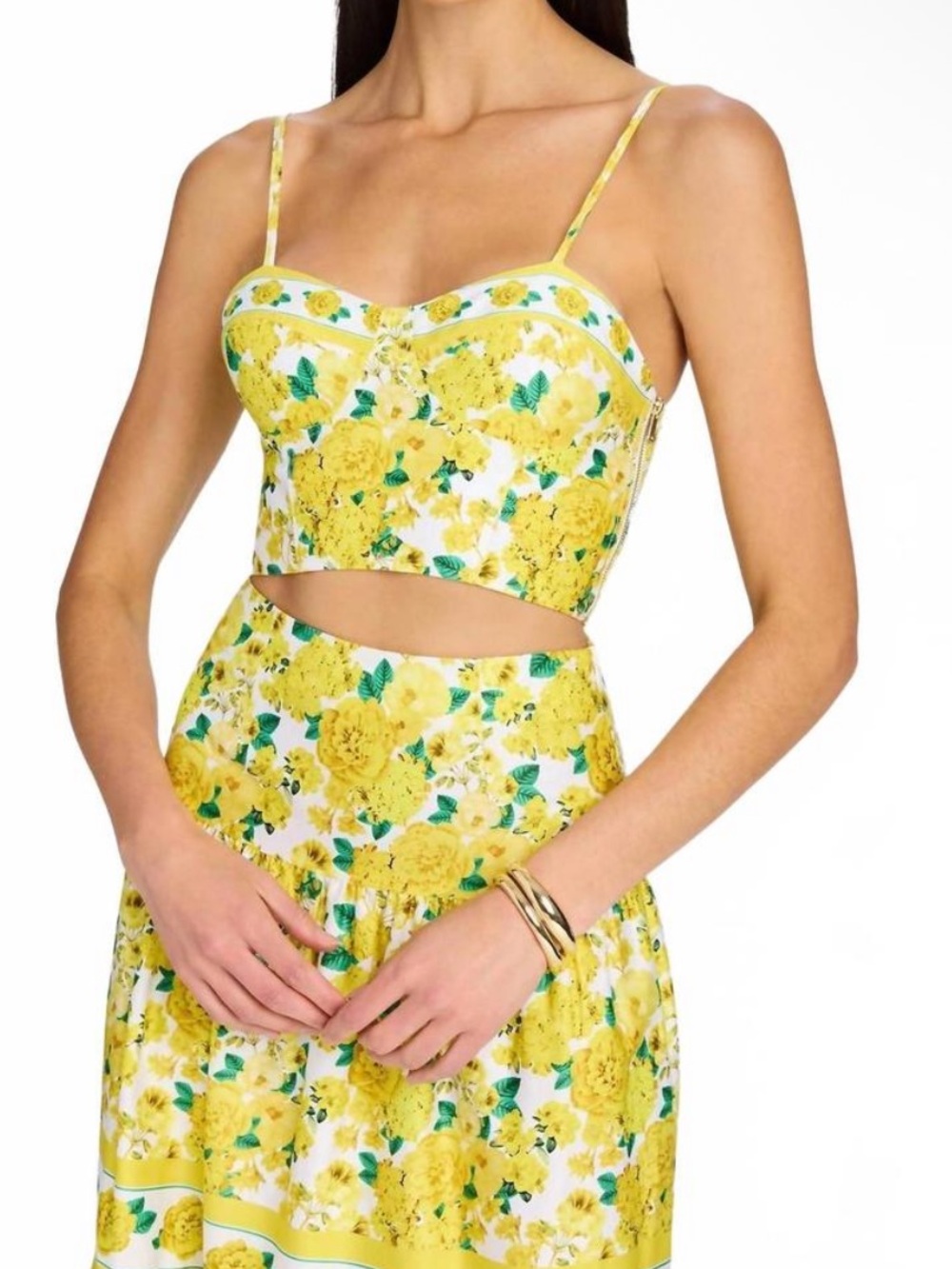 Generation Love Linda Floral Poplin Crop Bustier Top in Floral Fantasy Yellow L
